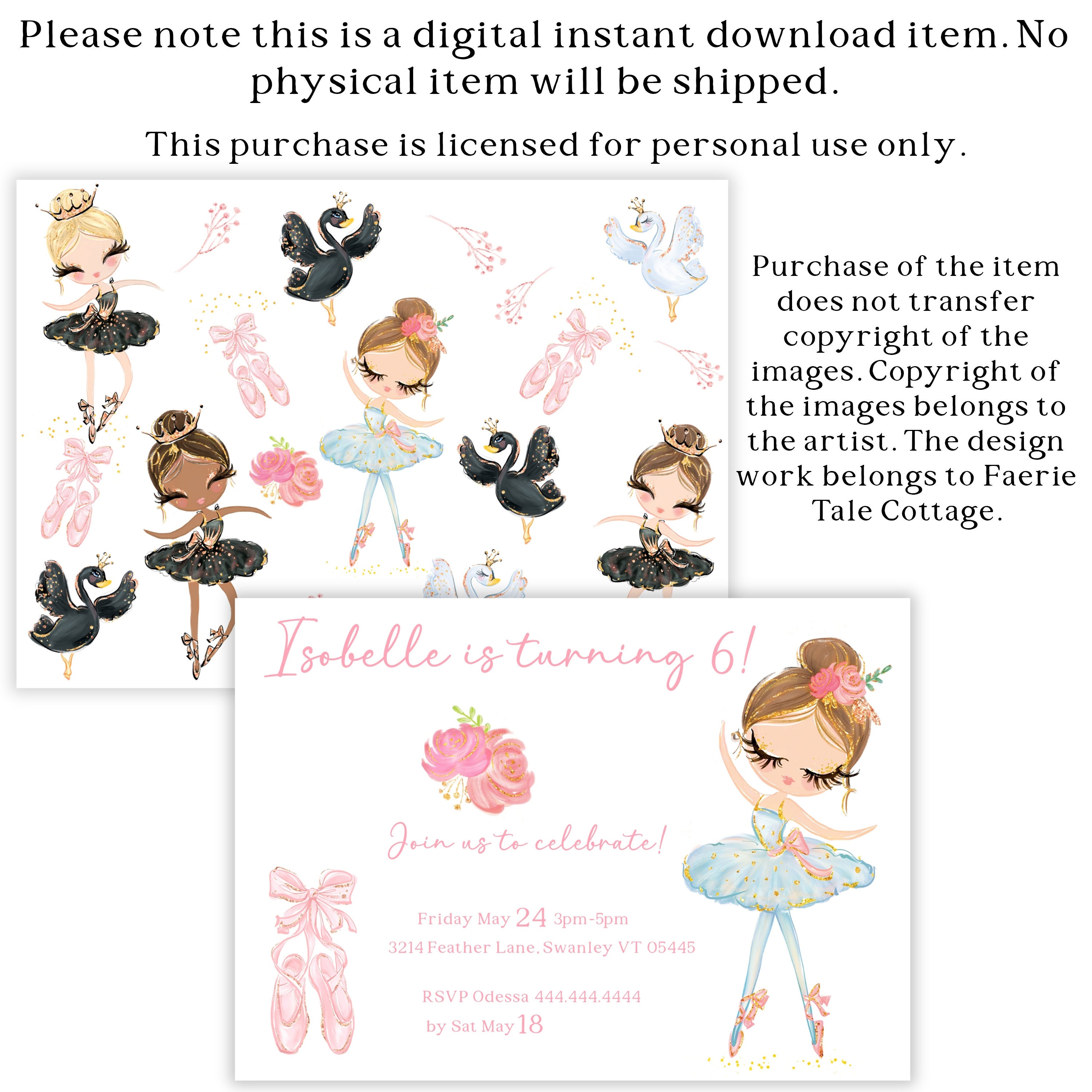 Ballerina Birthday Card Ballerina Girl Customizable Editable Printable ...