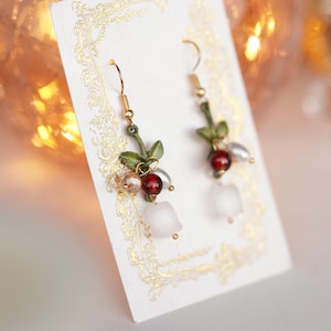 Lily of the valley earrings, wedding earrings, gold earrings, lily flower earrings, pearl earrings, ivy earrings, boho earrings