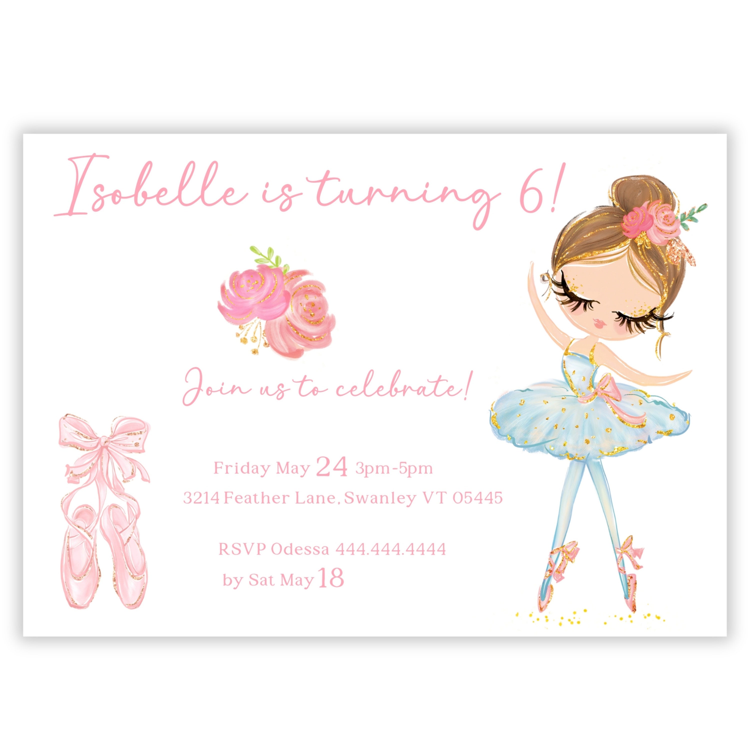 Ballerina Birthday Card Ballerina Girl Customizable Editable Printable ...