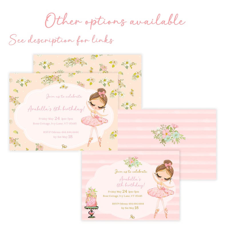Ballerina Birthday Card Ballerina Girl Customizable Editable Printable ...
