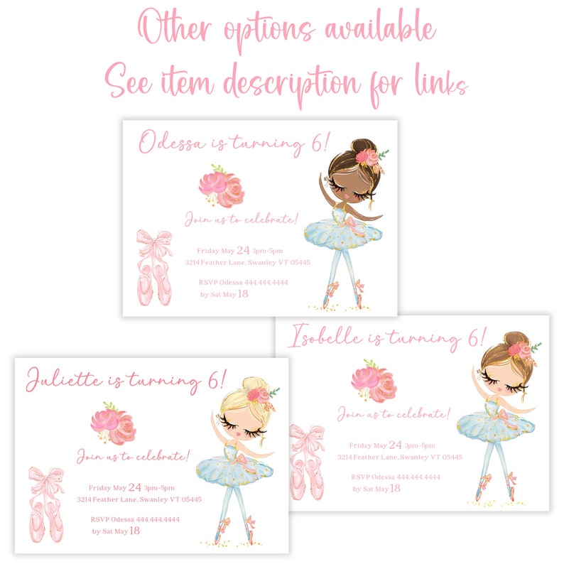 Ballerina Birthday Card Ballerina Girl Customizable Editable Printable ...