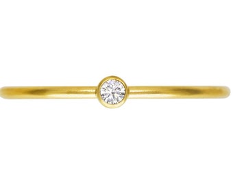 14ct Gold Filled Diamond Style Stack Ring - 14ct Gold Filled White Cubic Zirconia Stacking Ring - 14ct Gold Ring Skinny CZ Pairing Band