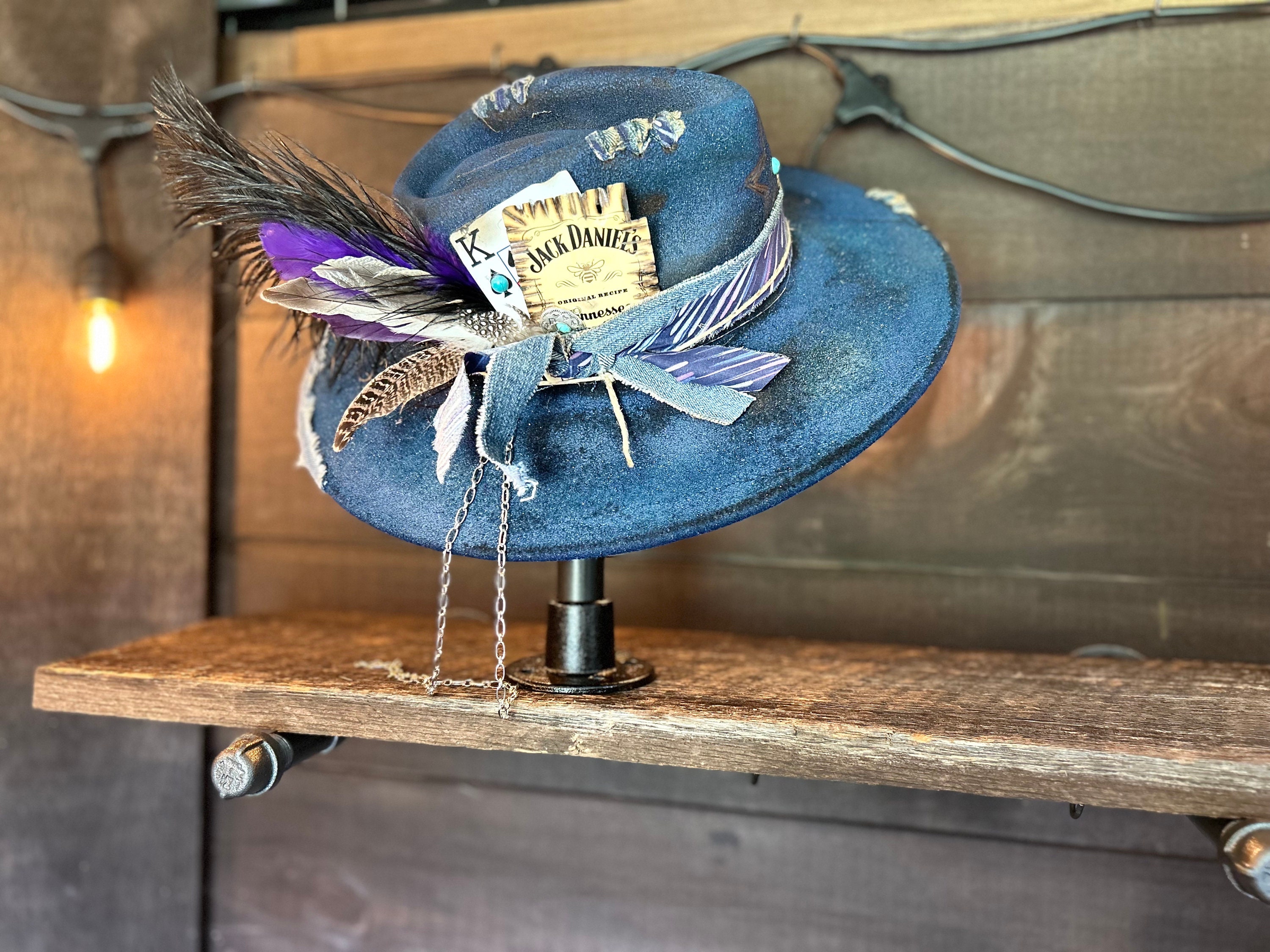 Custom Burned Rancher Blue Cowgirl Hat **western **designer  display picture 1