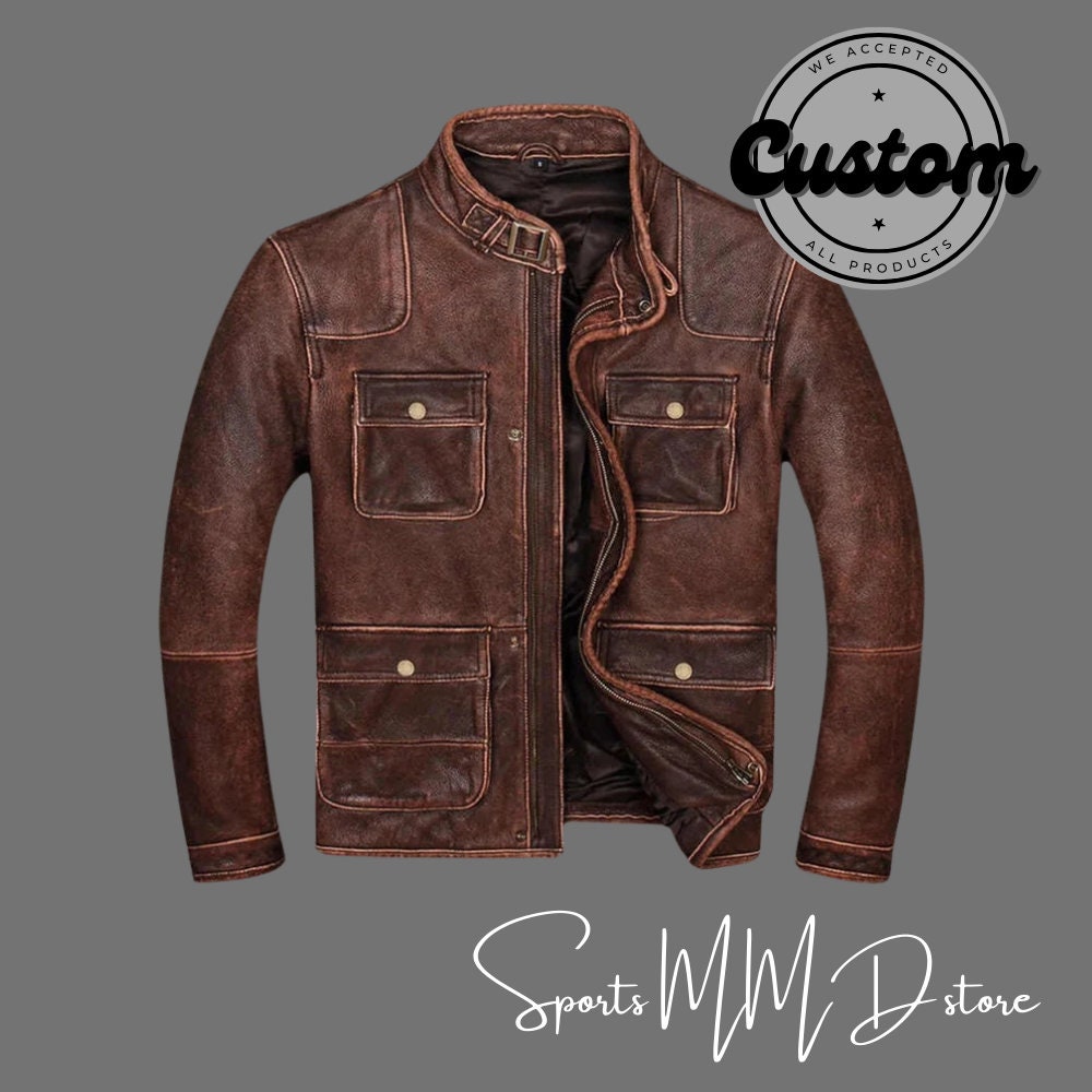 ◇BITTER CELLS◇ Riding Leather Jacket Brown Brown Leather Bomber Jacket With Snakeskin Embossed Wolf
