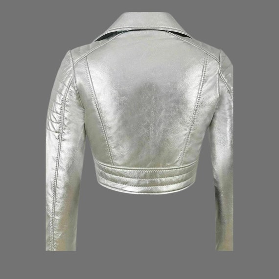Women Glamorous Metallic Silver Leather Jacket. - Etsy