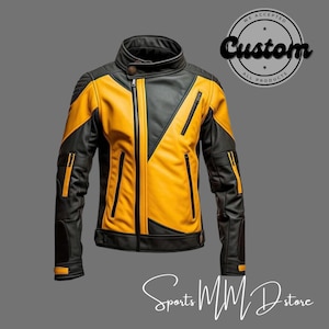 Men&#39;s Bold and Stylish Black and Yellow Leather Jacket. Leather jacket for men