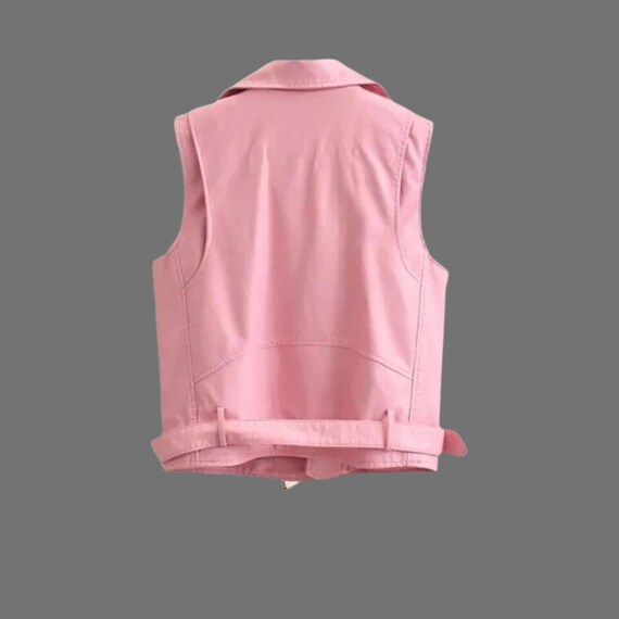 Pink Power Handmade Leather Biker Vest for Women Leather