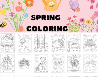 100 Printable Spring Coloring Pages | Instant Download | Kids Spring Coloring | Cute Spring Coloring | Seasons | Flowers | May Showers