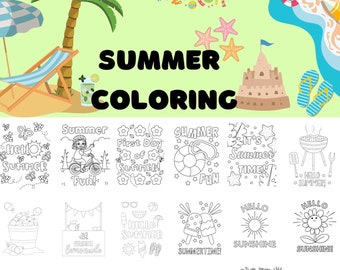 100 Printable Summer Coloring Pages | Instant Download | Kids Summer Coloring | Cute Sun Coloring | Beach coloring | ocean | Sunshine
