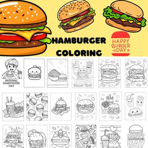 100 Printable Hamburger Coloring Pages | Instant Download| Kids Activity | Burger | Cheeseburger | Fast food | Beef | National Hamburger Day