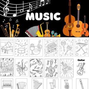 103 Kolorowanki Muzyczne Do Wydrukowania | Natychmiastowe Pobieranie | Muzyka Dla Dzieci | Kolorowanki Muzyczne | Słodkie Kolorowanki | Instrumenty | Pianino | DJ | Gitara
