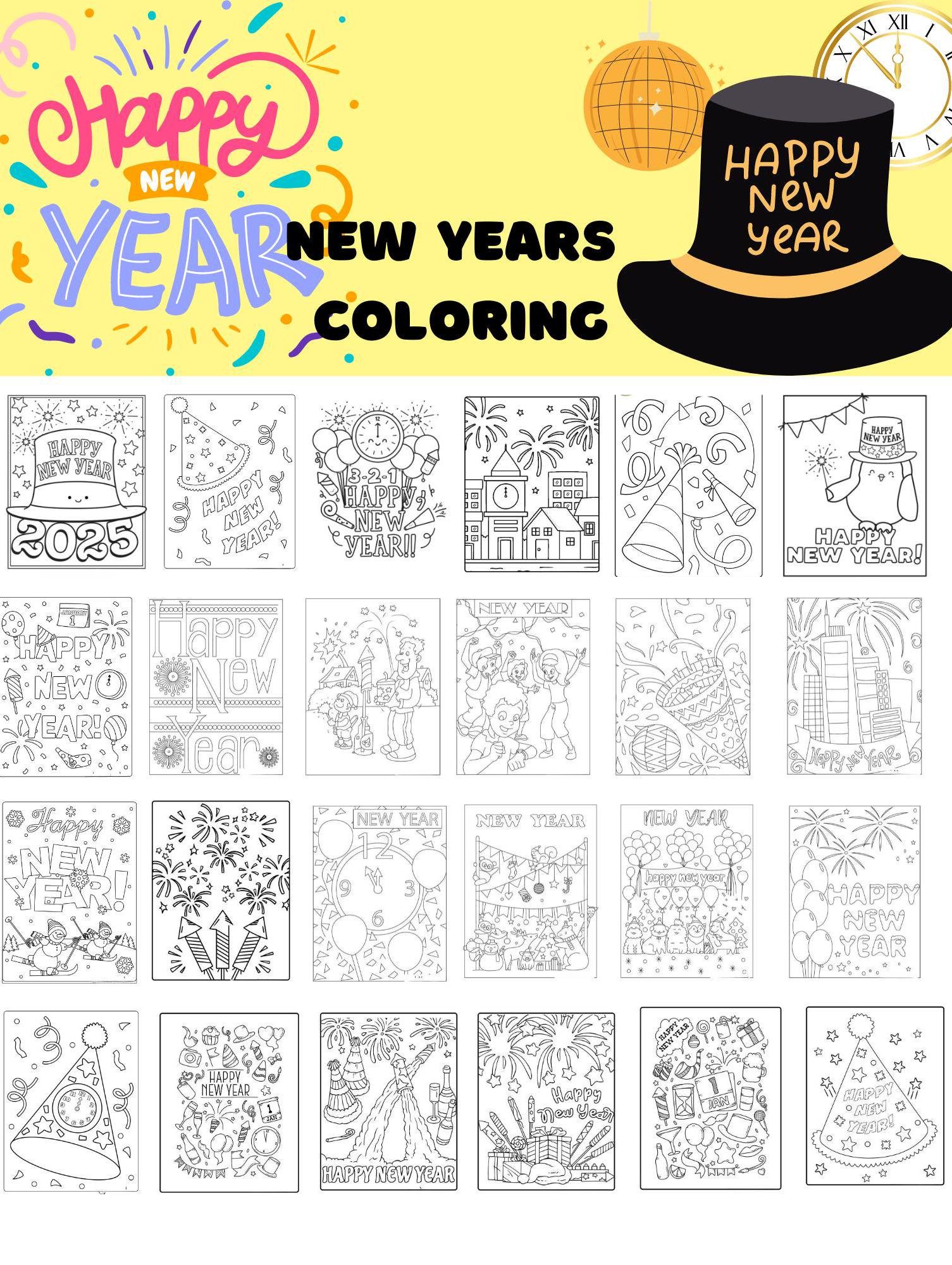 100 Printable New Years Coloring Pages | Instant Download| Kids Activity | New Years 2025 | Cute Coloring Pages | Happy New Year | Party