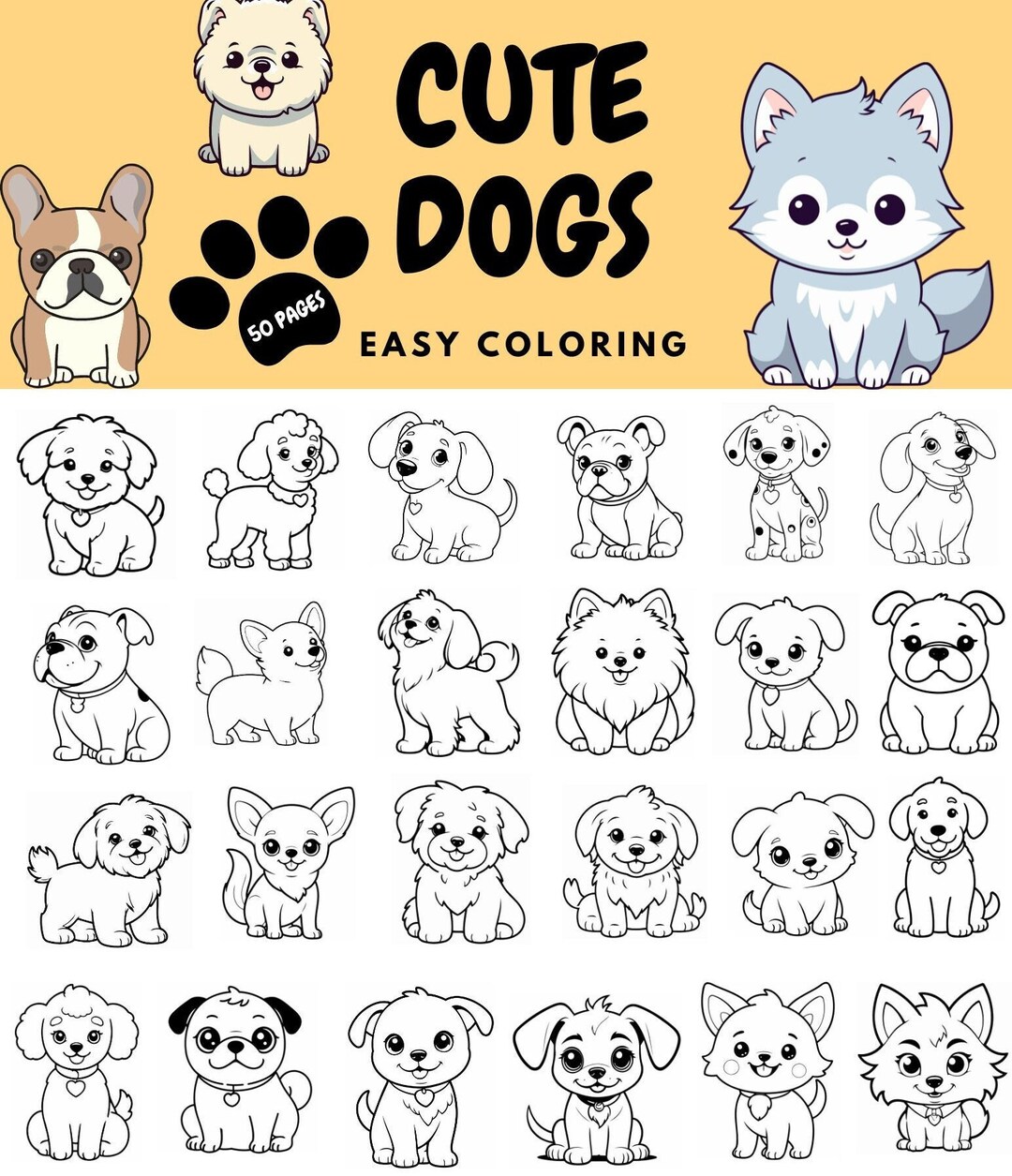 50 Printable Cute Dogs Coloring Pages Instant Download Kids Dog
