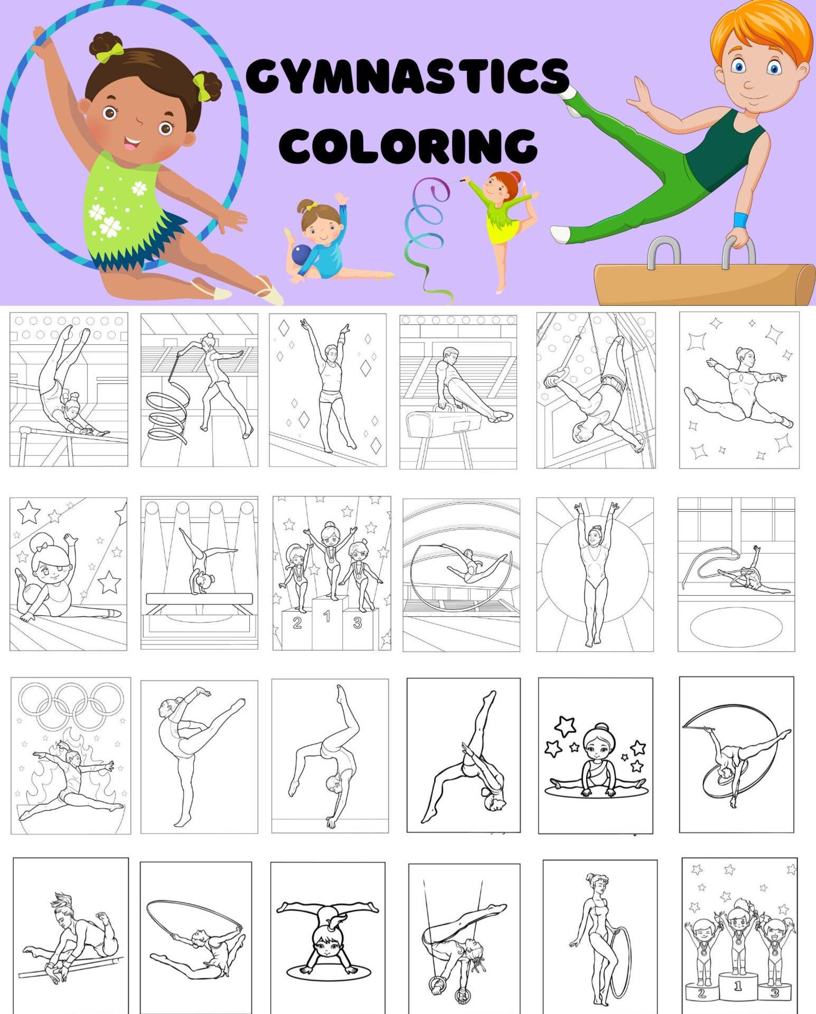 102 Printable Gymnastics Coloring Pages | Instant Download | Kids ...