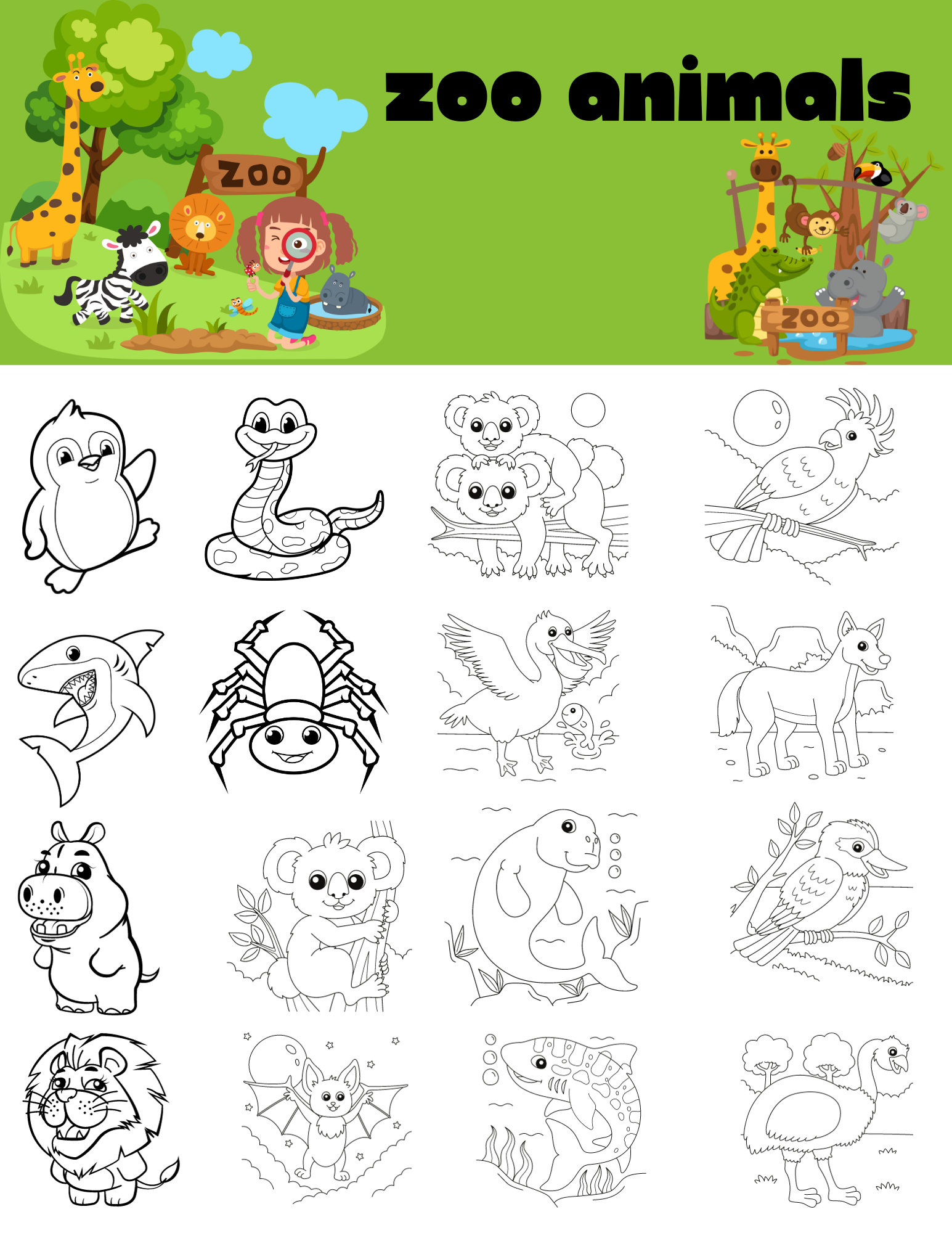 100 Printable Zoo Animal Coloring Pages Instant Download Kids Zoo