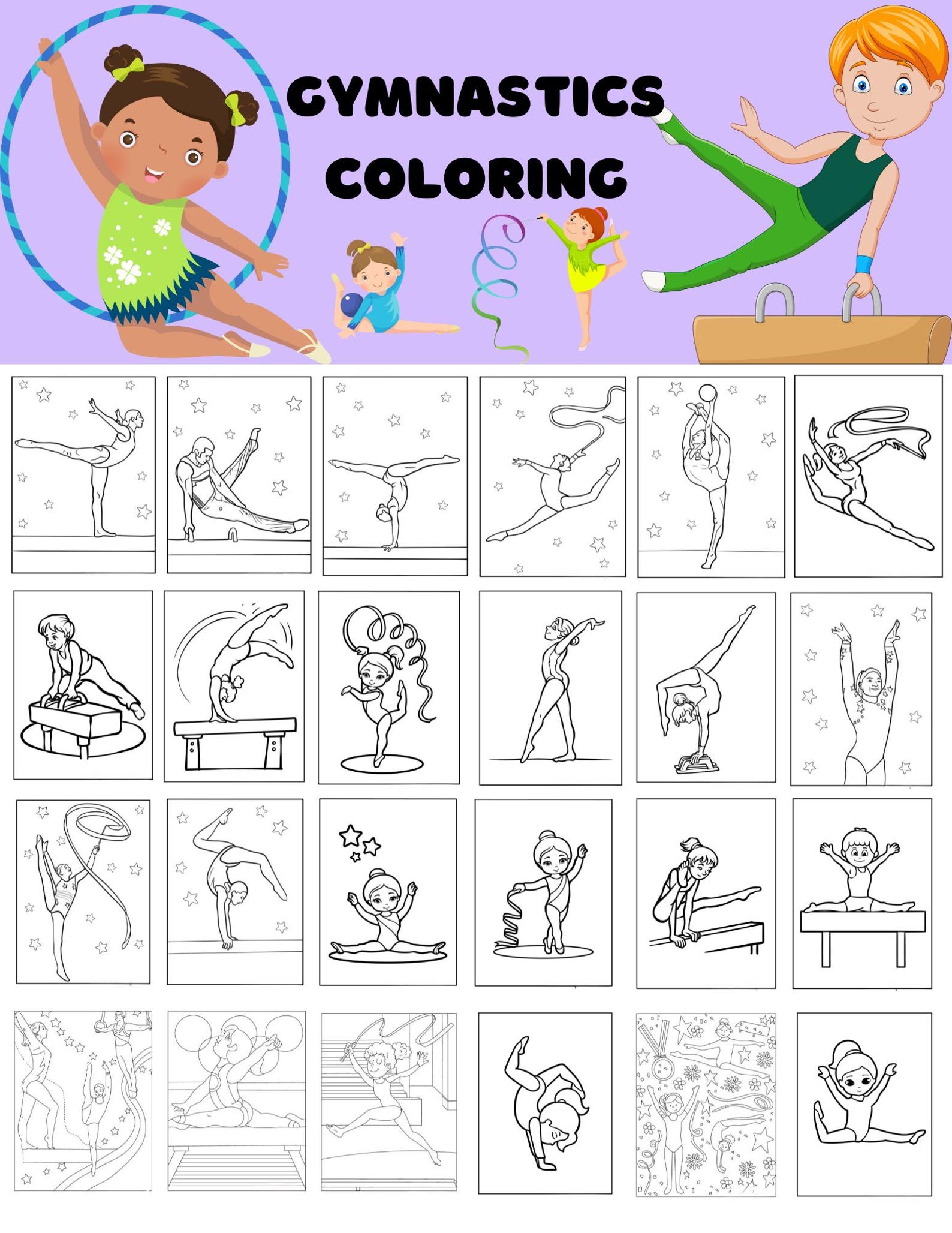 102 Printable Gymnastics Coloring Pages | Instant Download | Kids ...