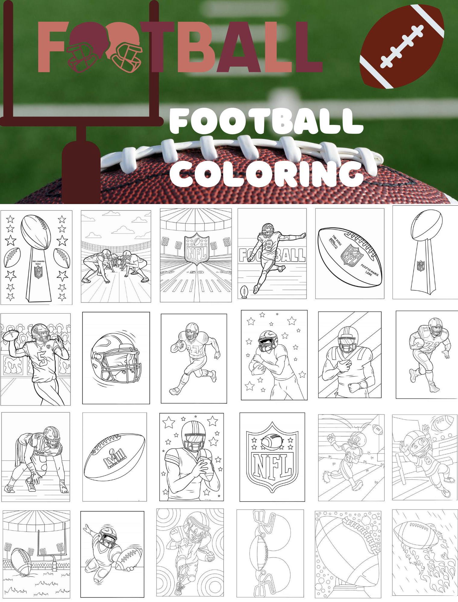100 Printable Football Coloring Pages | Instant Download | Kids Sports | Sports Coloring | Football Coloring | Superbowl | Fumble | Goal