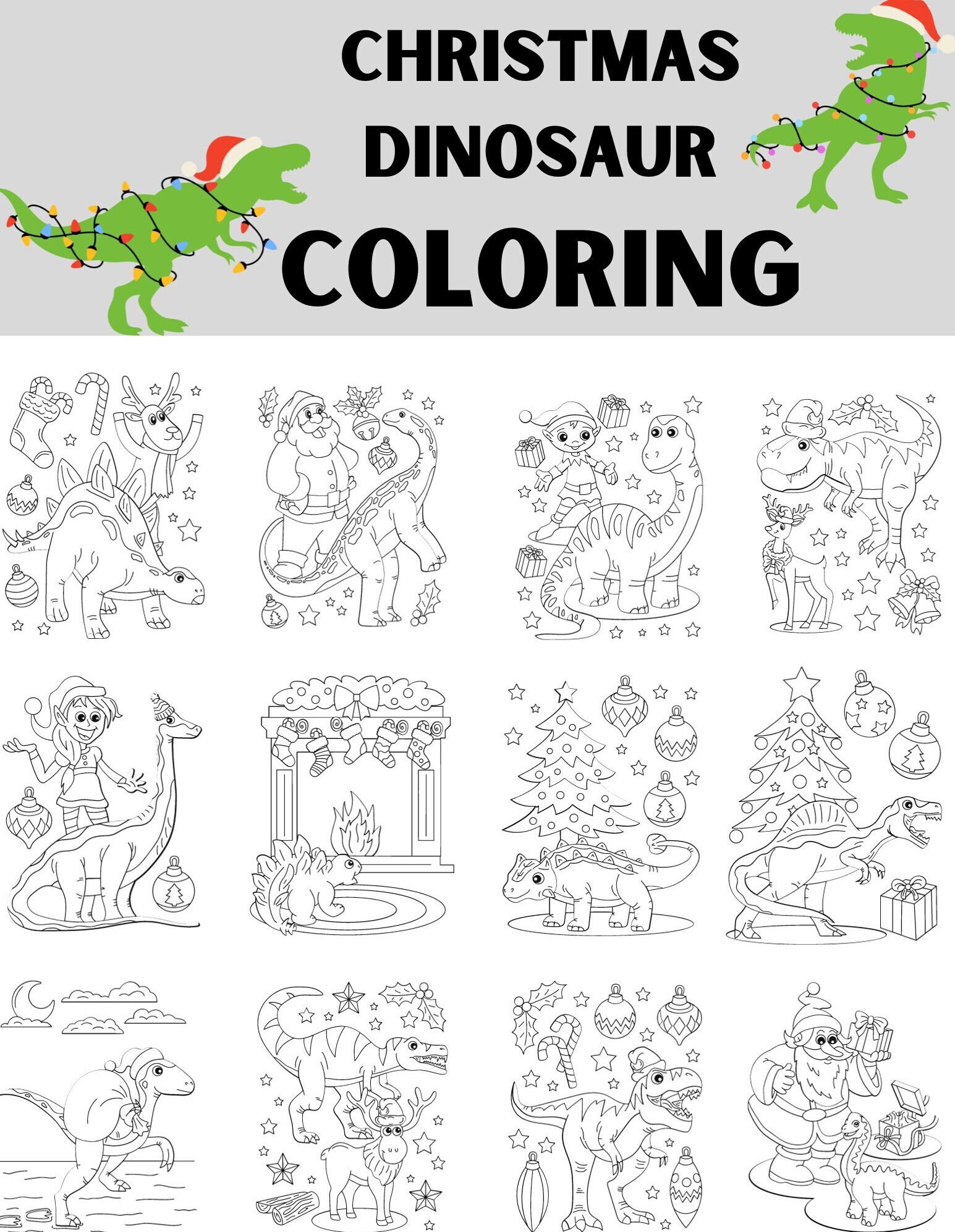 21 Printable Christmas Dinosaur Coloring Pages Instant Download Kids