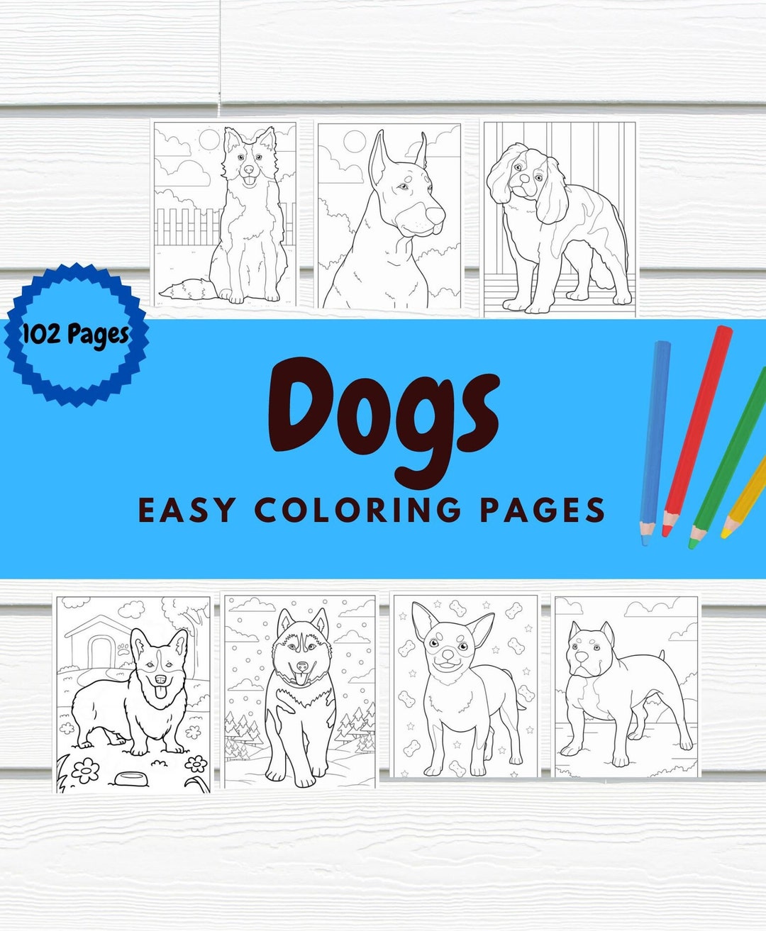 102 Printable Dog Coloring Pages Instant Download Kids Dog Coloring