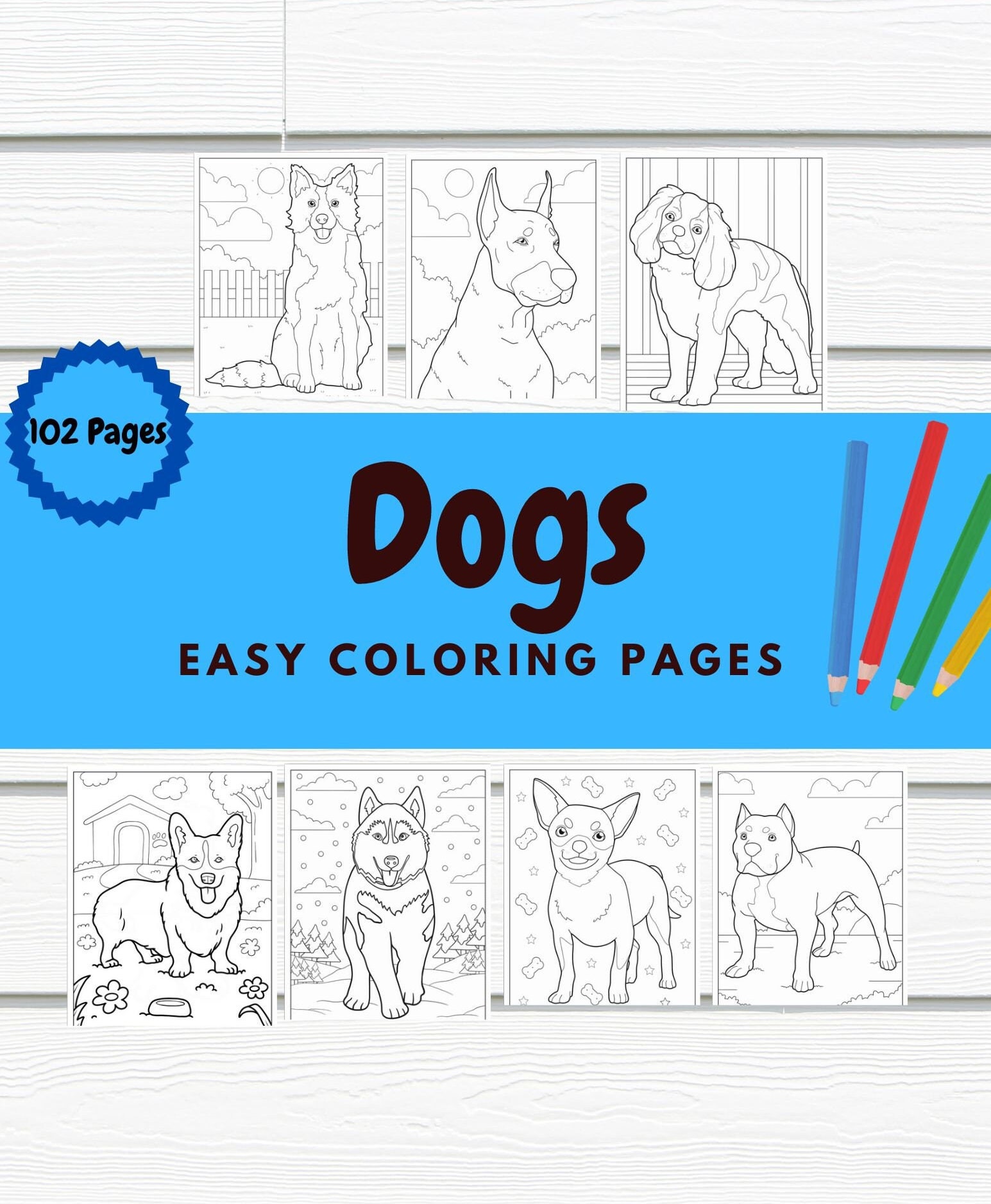 102 Printable Dog Coloring Pages Instant Download Kids Dog Coloring Dog