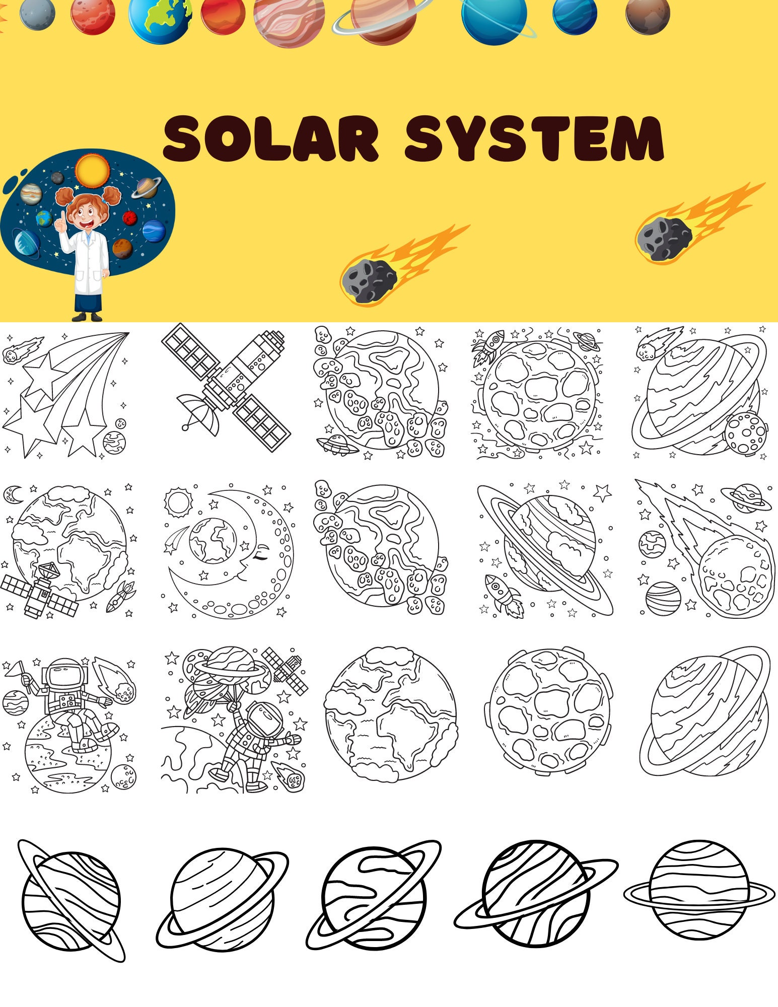 100 Printable Solar System Coloring Pages Instant Download Kids
