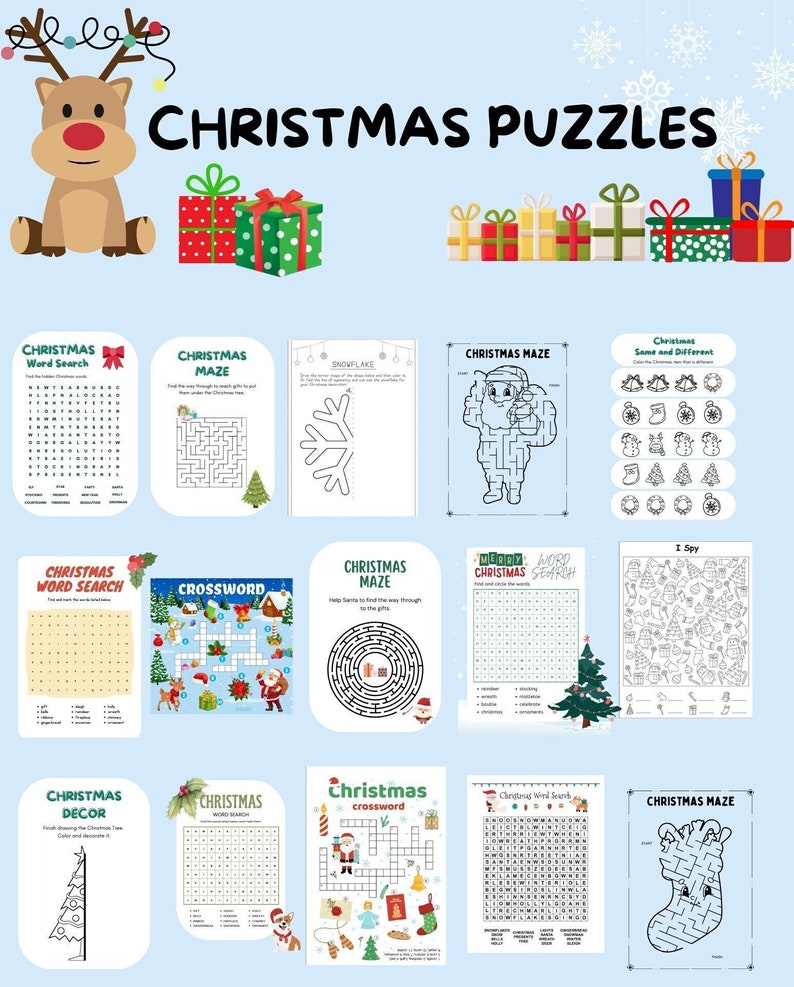 15 Printable Christmas Puzzle Pages | Instant Download | Kids Christmas ...