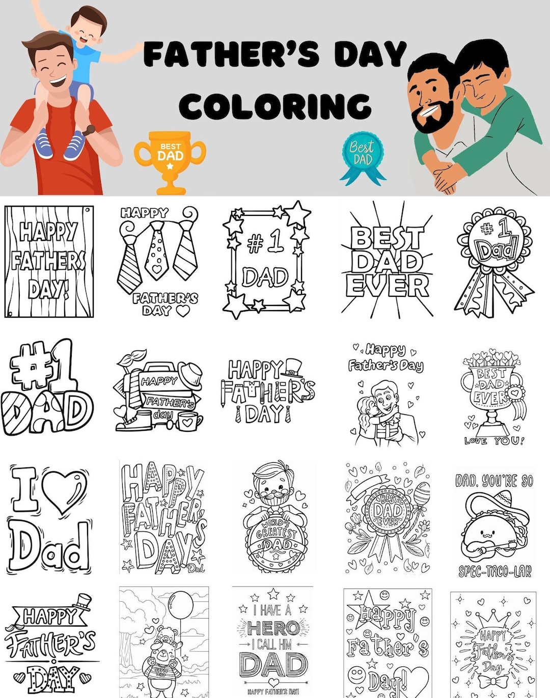 100 Printable Father's Day Coloring Pages | Instant Download| Kids ...