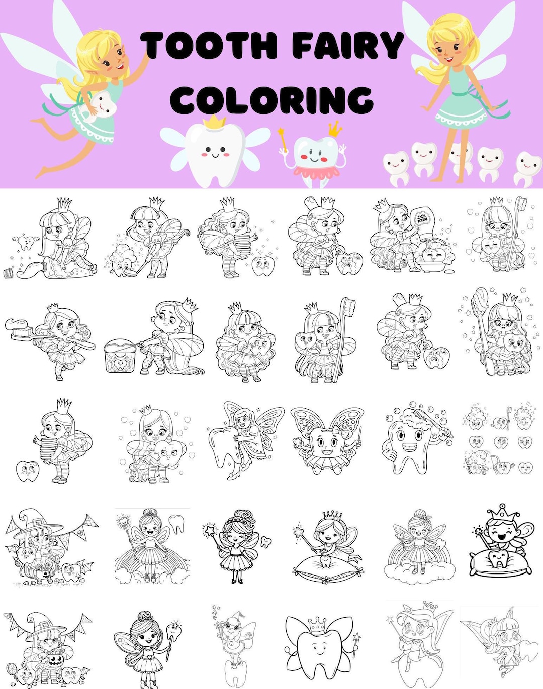 100 Printable Tooth Fairy Coloring Pages Instant Download Tooth