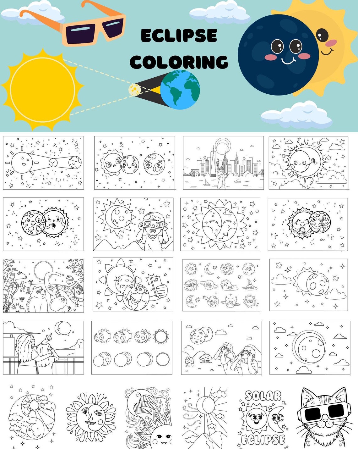 52 Printable Solar Eclipse Coloring Pages Instant Download Kids