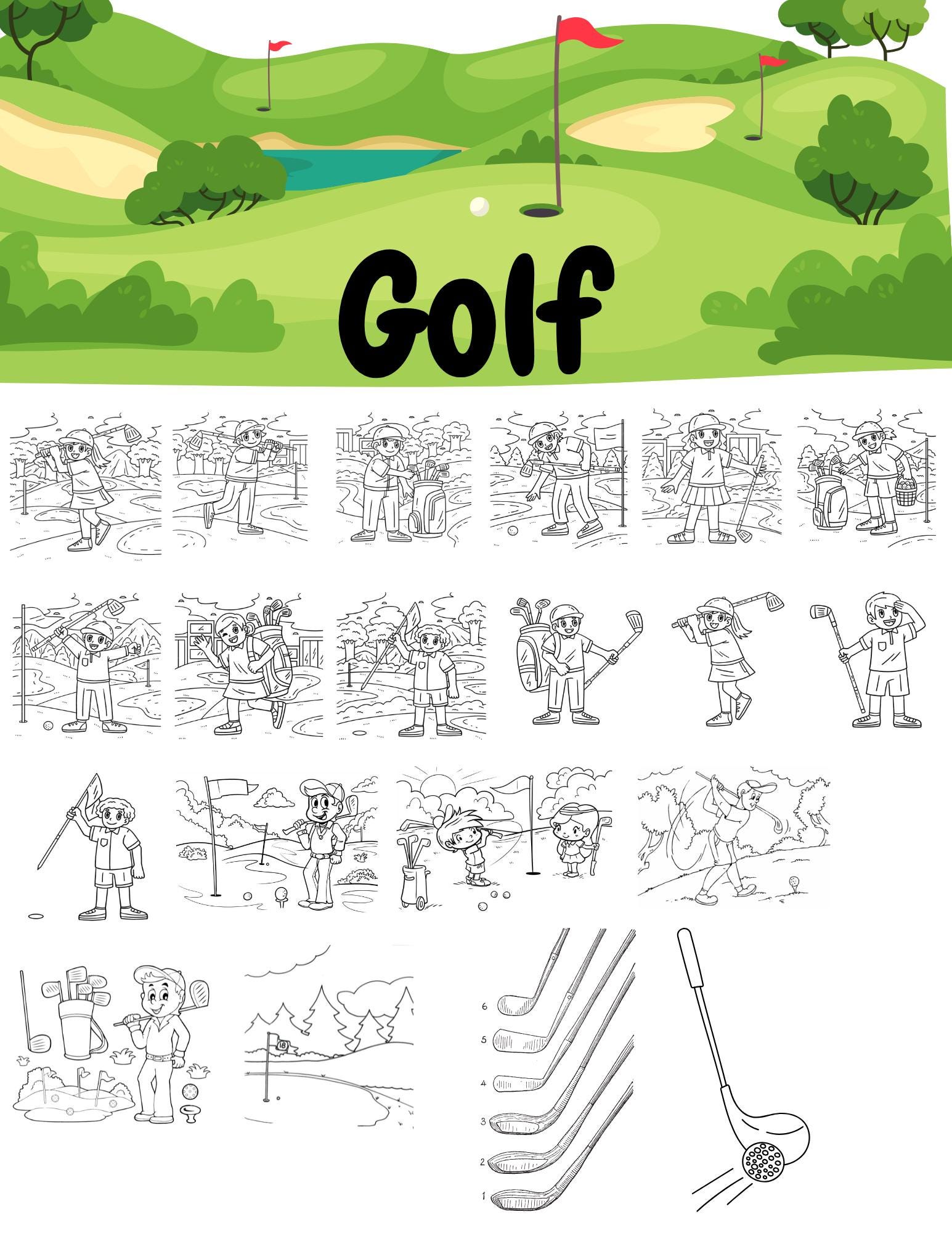 100 Printable Golf Coloring Pages Instant Download Kids Golf