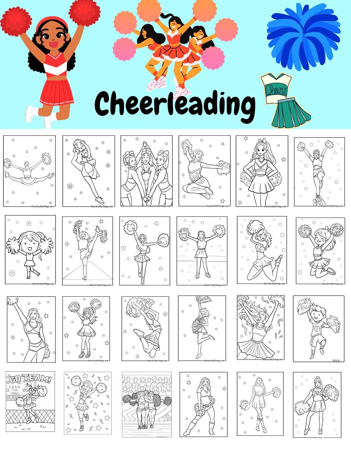 100 Printable Cheerleading Coloring Pages | Instant Download | Kids ...