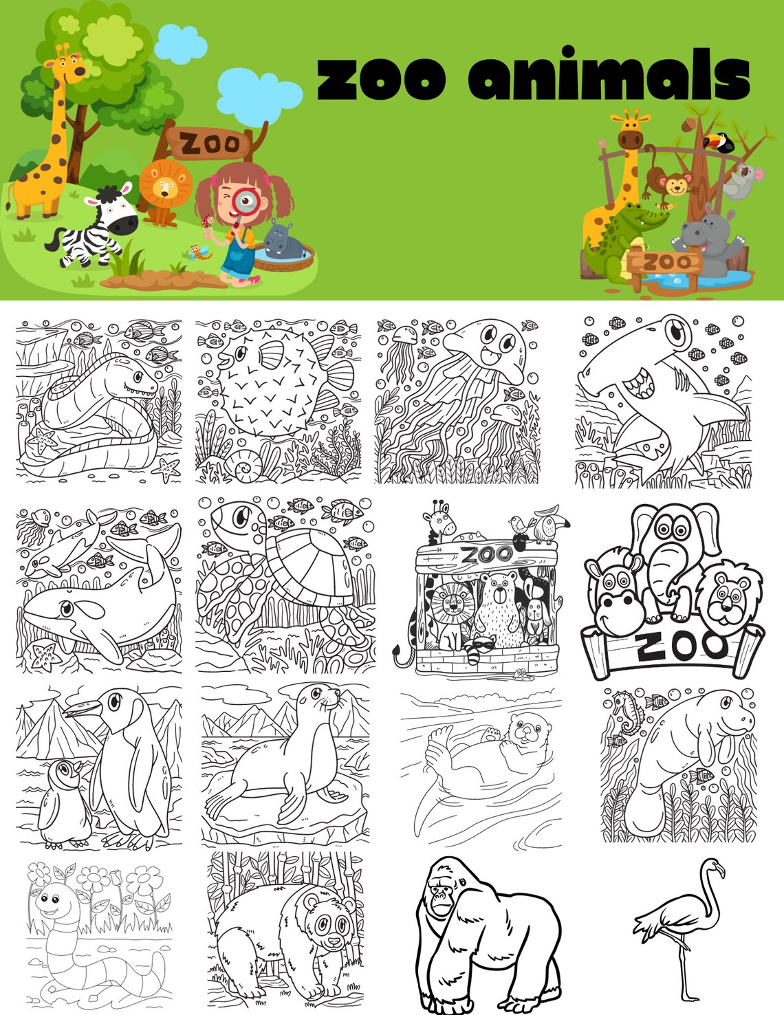 100 Printable Zoo Animal Coloring Pages | Instant Download | Kids Zoo ...