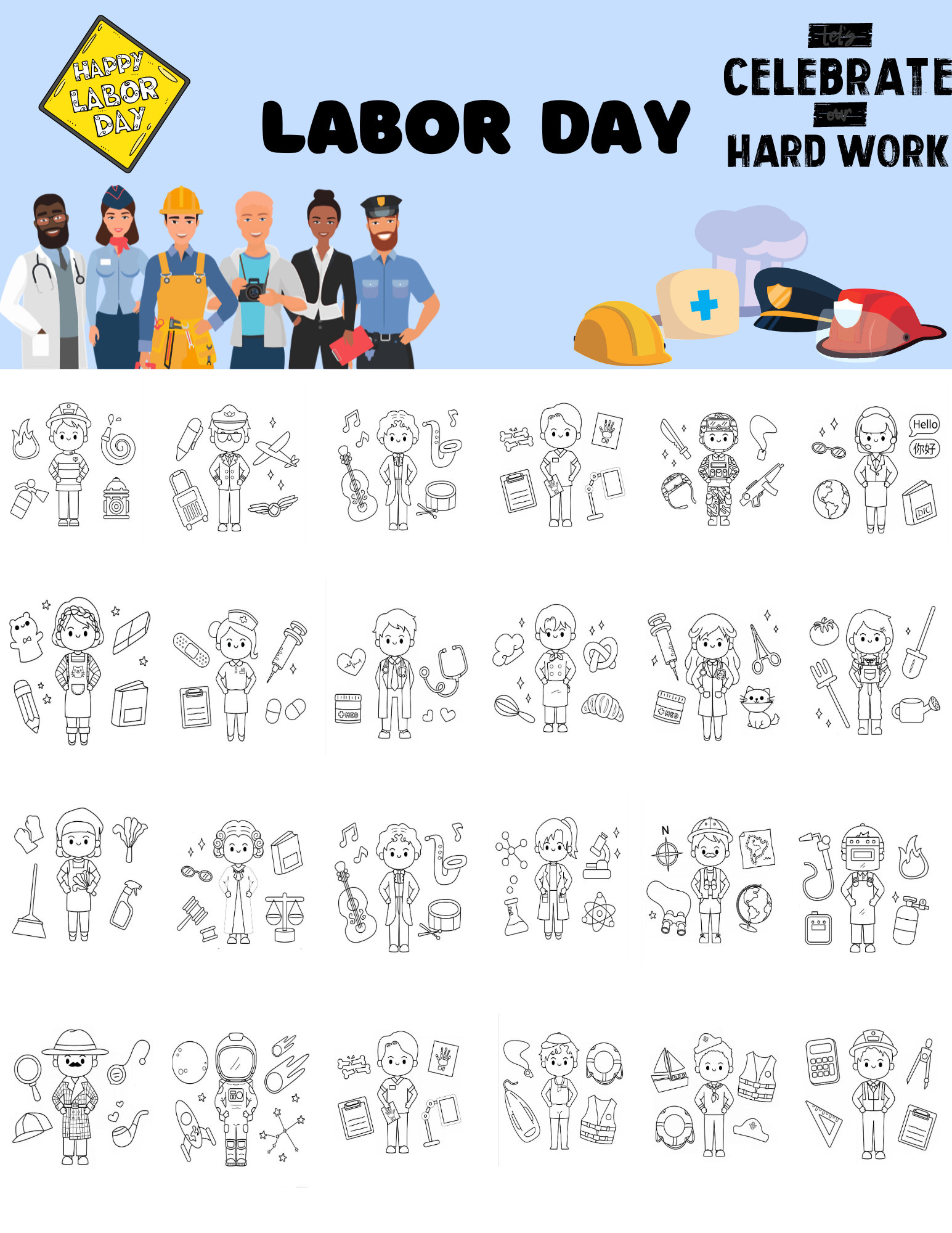 100 Printable Labor Day Coloring Pages | Instant Download | Kids ...