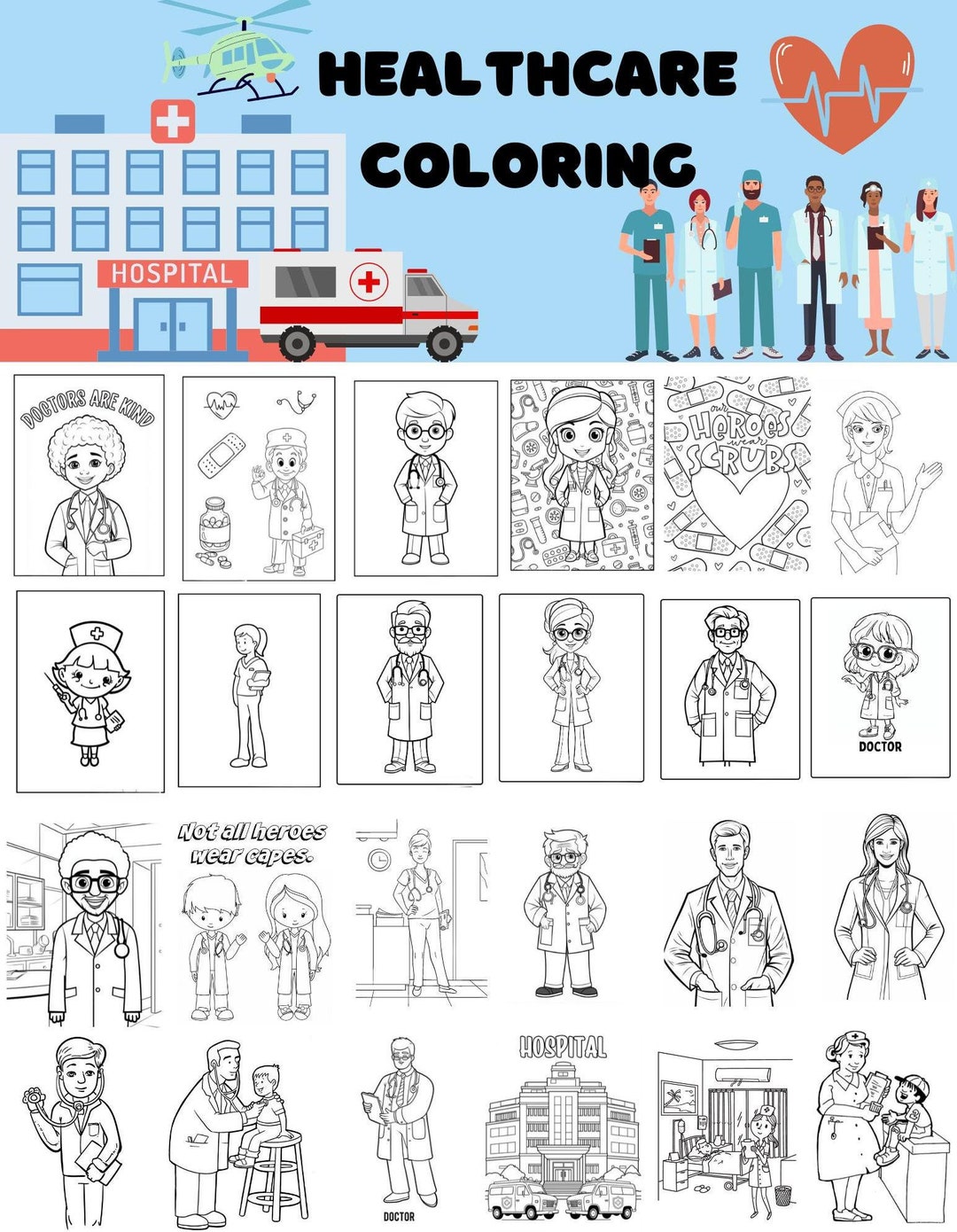 101 Printable Healthcare Coloring Pages Instant Download Doctor