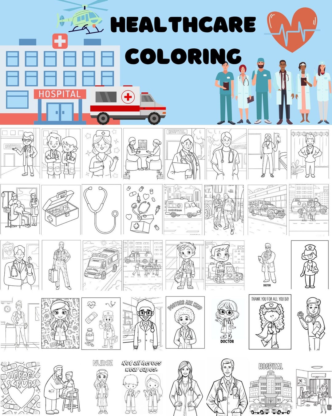 102 Printable Healthcare Coloring Pages Instant Download Doctor