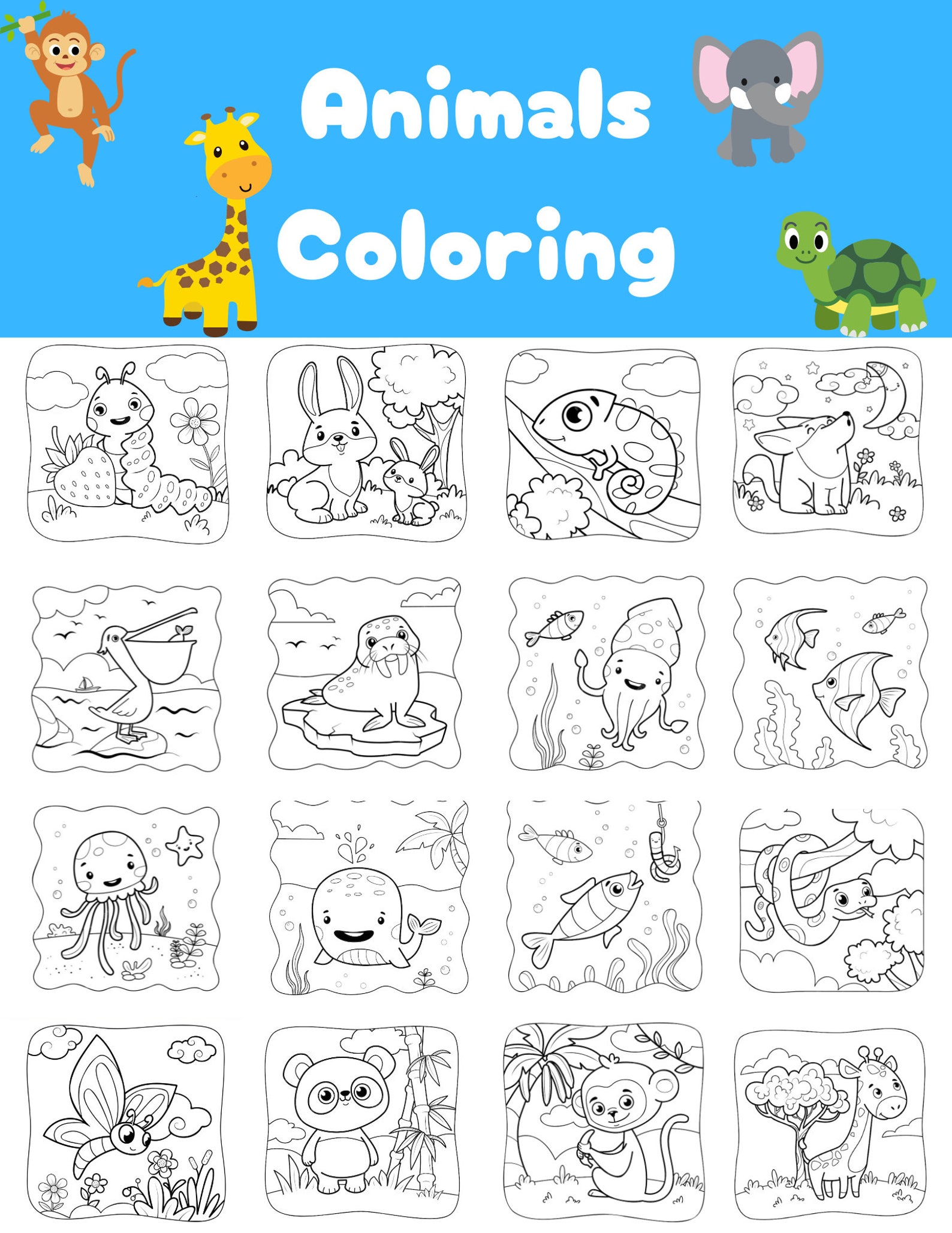 106 Printable Animal Coloring Pages Instant Download Kids Animal