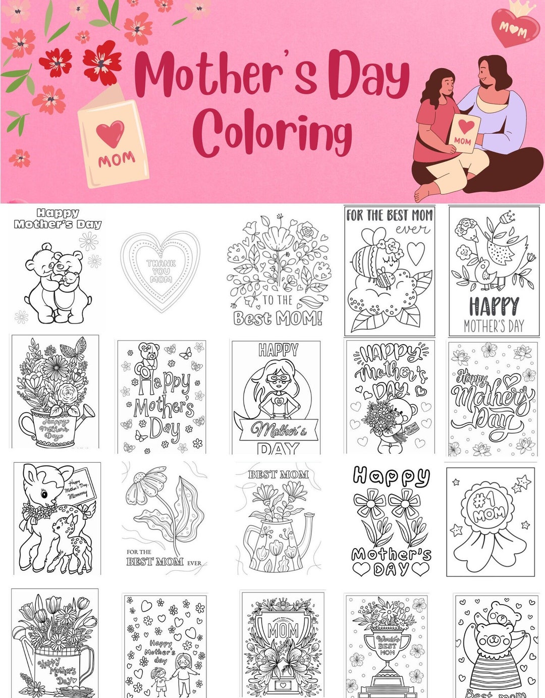 104 Printable Mother's Day Coloring Pages | Instant Download| Kids ...