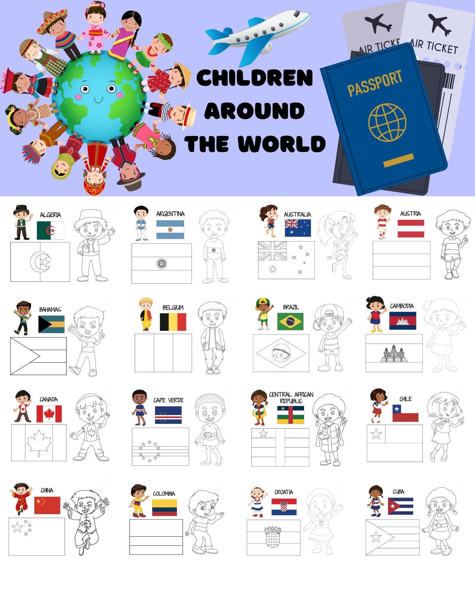 80 Printable Children Around the World Coloring Pages | Instant ...