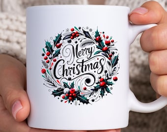 Christmas Mugs with modern, minimal design, holiday gift, winter decor, cute christmas mug, festive ceramic cups, gift for him, gift for her