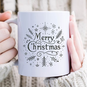 Christmas Mugs with modern, minimal designs, holiday gift, winter decor, christian mugs, festive ceramic cups, gift for him, gift for her
