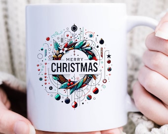 Christmas Mugs with modern, minimal design, holiday gift, winter decor, cute christmas mug, festive ceramic cups, gift for him, gift for her