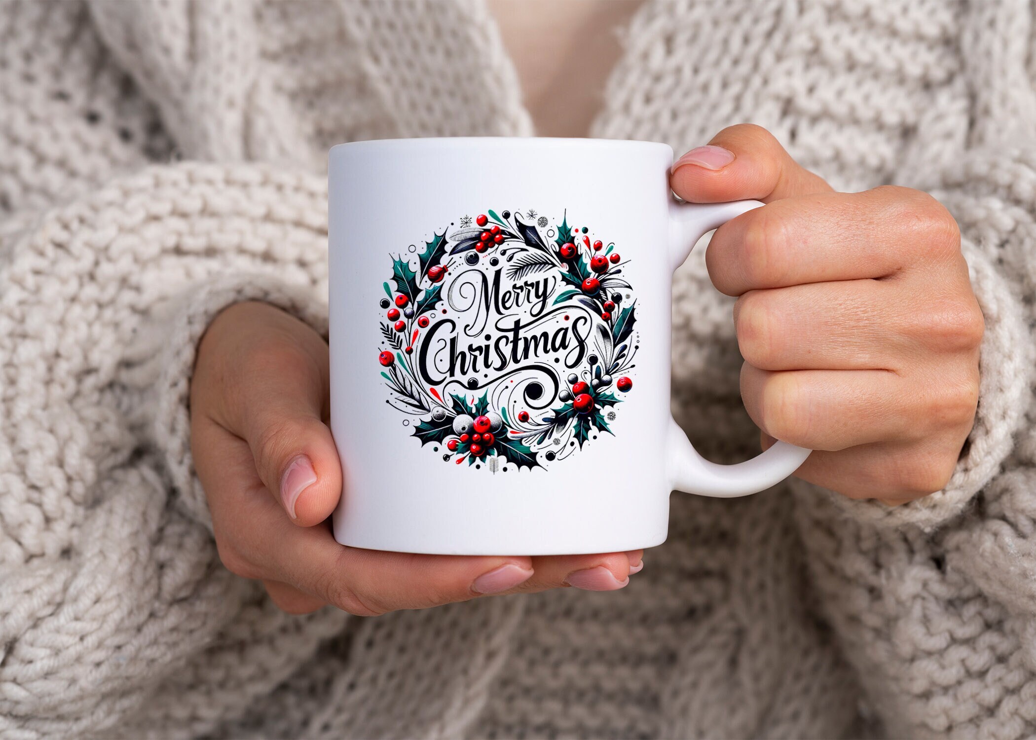 Christmas Mugs with modern, minimal design, holiday gift, winter decor, cute christmas mug, festive ceramic cups, gift for him, gift for her