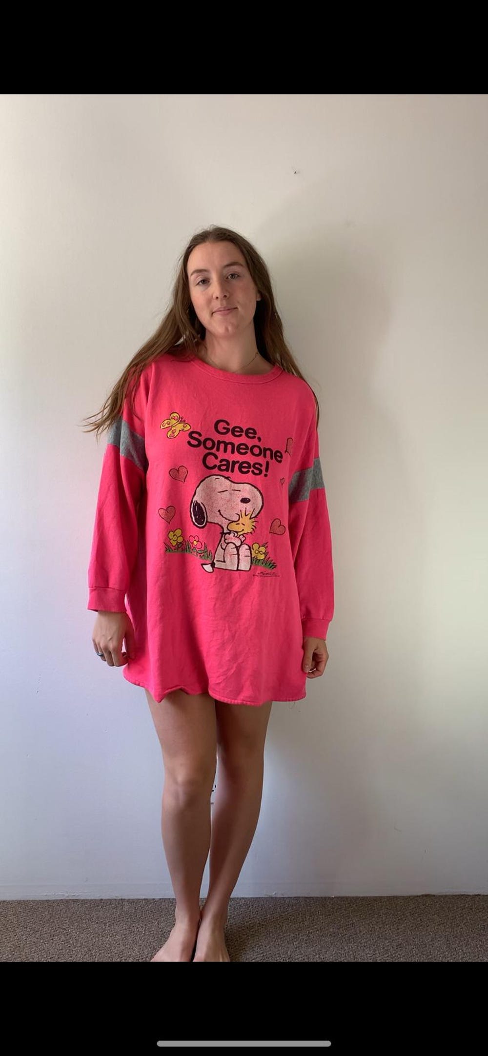 Vintage 1966 Snoopy Hot Pink “Gee Someone Cares” Sweatshirt Shirtcanvas