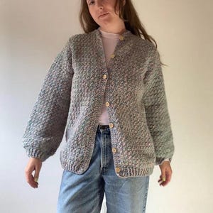 1990s Handmade Pastel Knit Cardigan Sweater