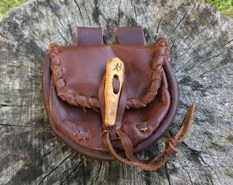 Hand Stitched Leather Belt Pouch Bushcraft Fire Kit Possibles Bag