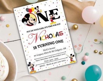 Mickey Mouse Birthday Invitation, editable invitations, 1st birthday invitation ideas, easy to edit, instant download.