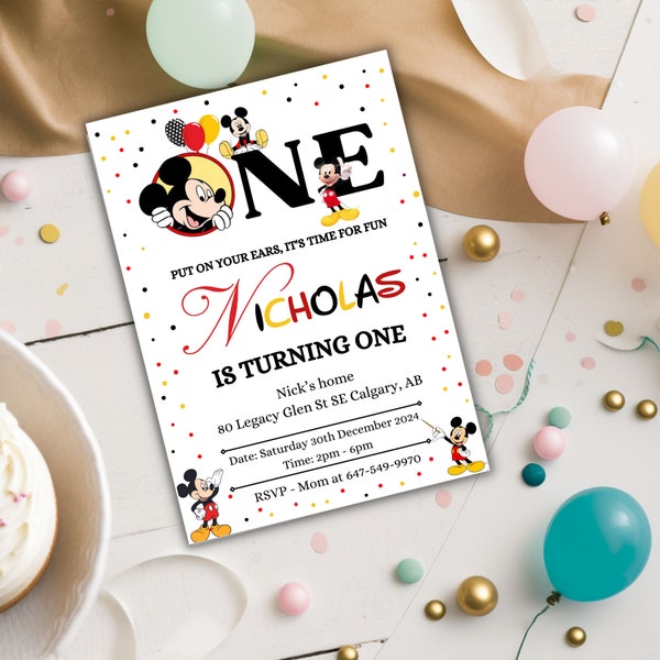 Mickey Mouse Birthday Invitation, editable invitations, 1st birthday invitation ideas, easy to edit, instant download.