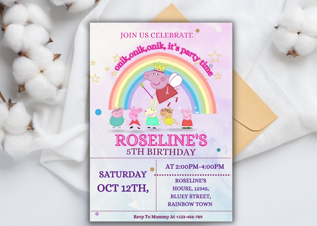Pink Peppa Pig Party Invitation Template, Kids/girls/boys Party ...