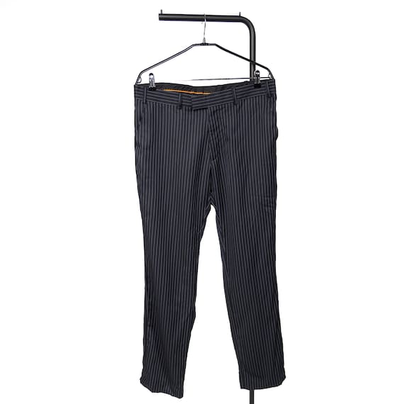 Ben Sherman, Ben Sherman Mens Striped Trousers Wool Blend Black Gray Pinstripe Pants Size EUR 46, L/XL