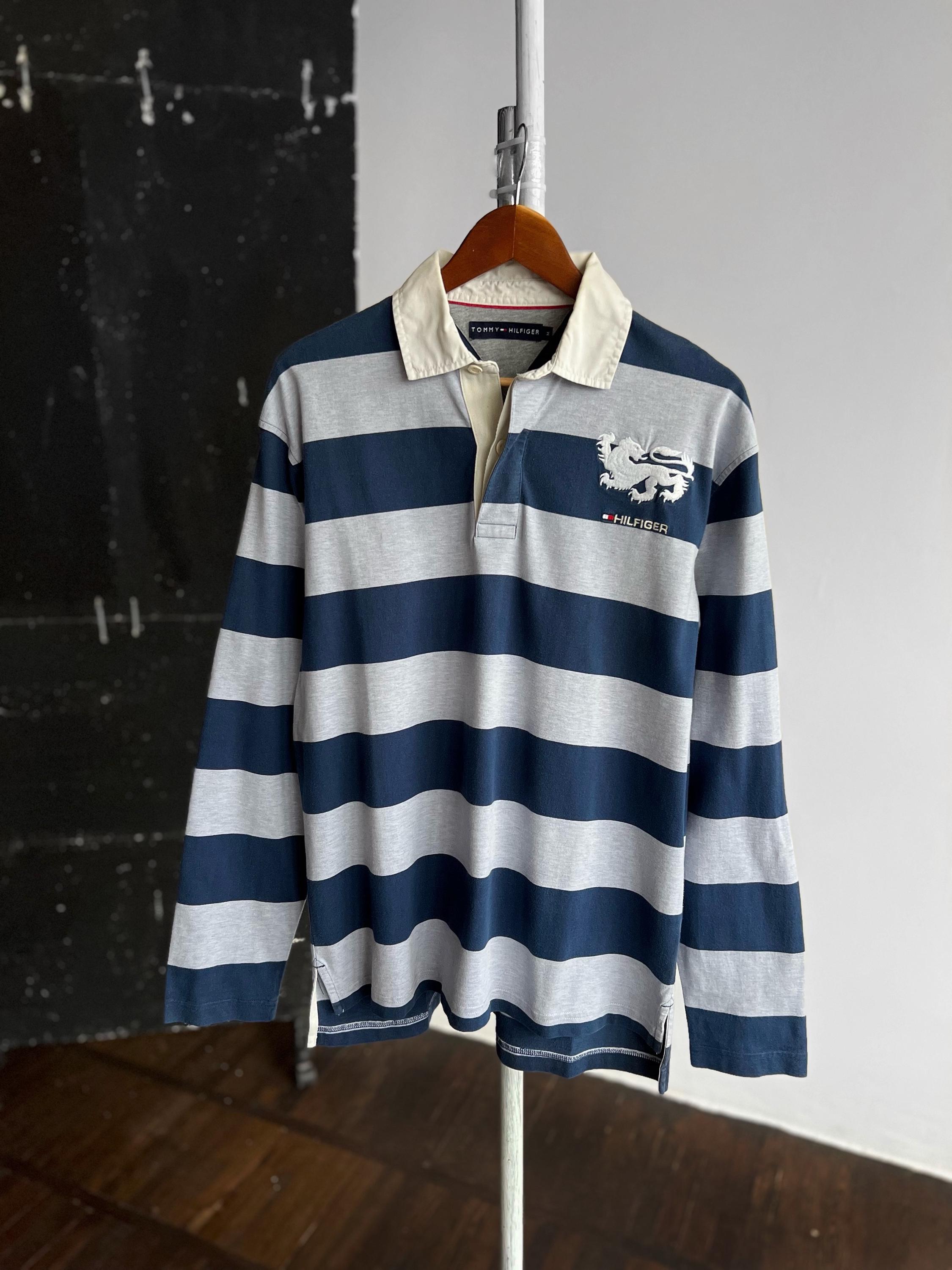 Tommy Hilfiger Vintage Striped Rugby Polo Shirt Long Sleeve Y2K Size - M